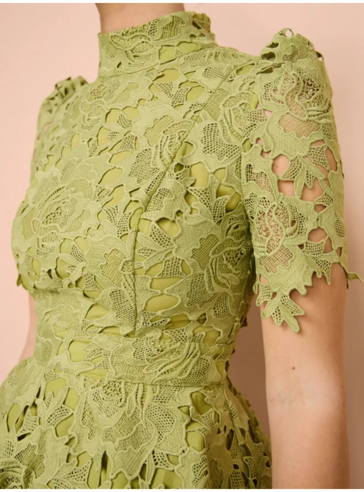 Leo Lin Elise Lace Short Sleeve Mini Dress in Olive Size AU 12 - Image 5