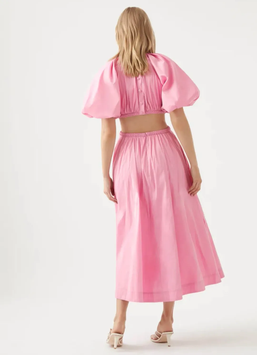 Aje Capucine Puff Sleeve Midi Dress Bon Bon Pink Size 6 for rent on The Volte - main image
