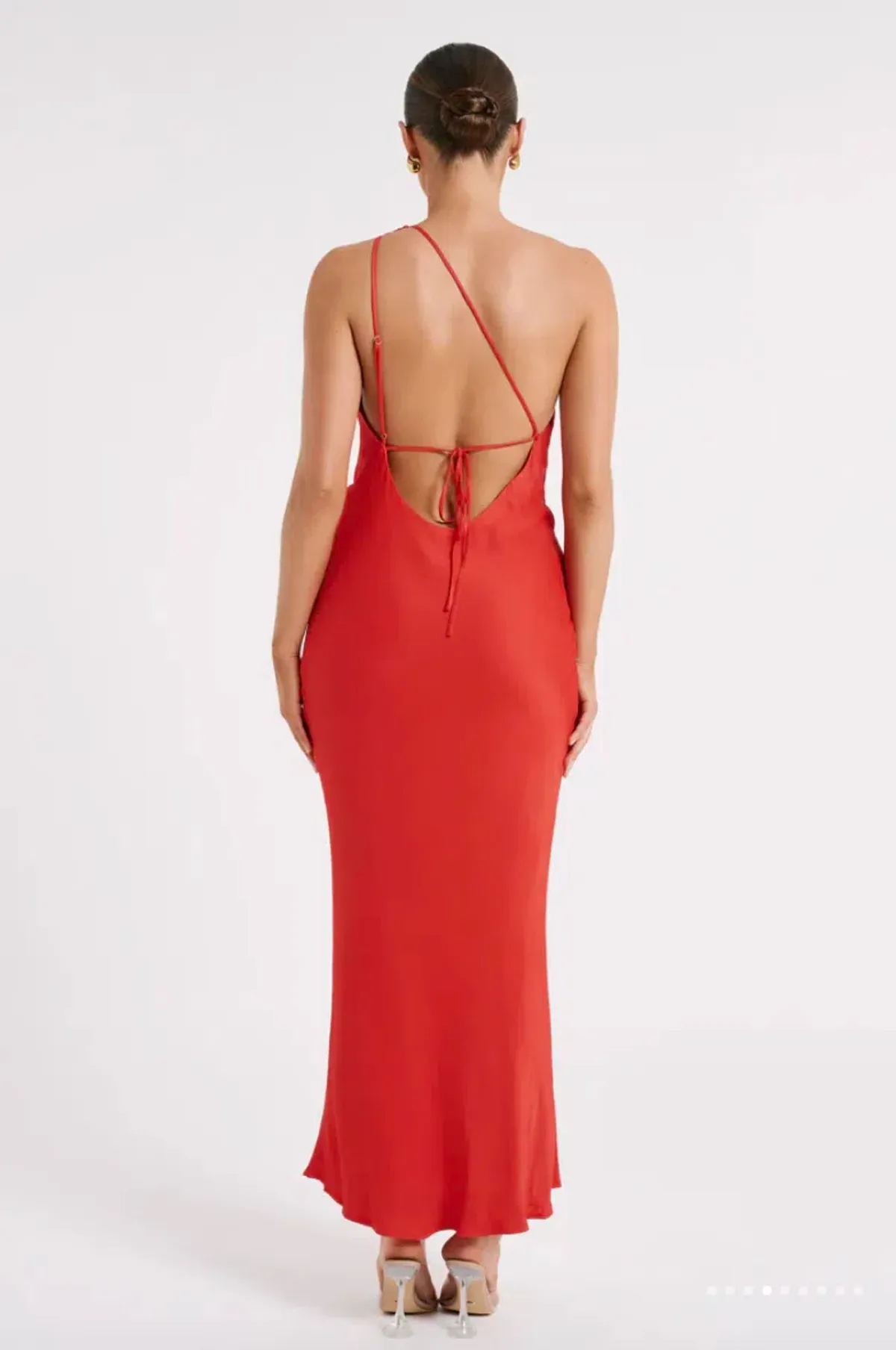 Meshki Alejandra One Shoulder Satin Maxi Dress Red Size L /Au 12 - Image 3