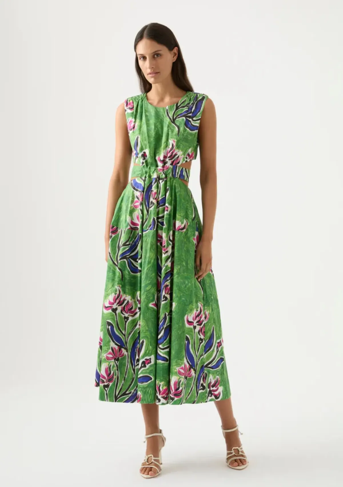 AJE Zorina Tie Midi Dress Native Gumnut Floral Size 6 - Image 1
