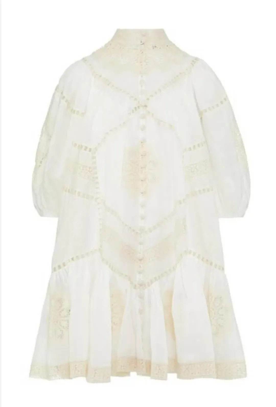 Zimmermann Jude Guipure Lace Trim Mini Dress in Cream Size 1/AU 10 for rent on The Volte - main image