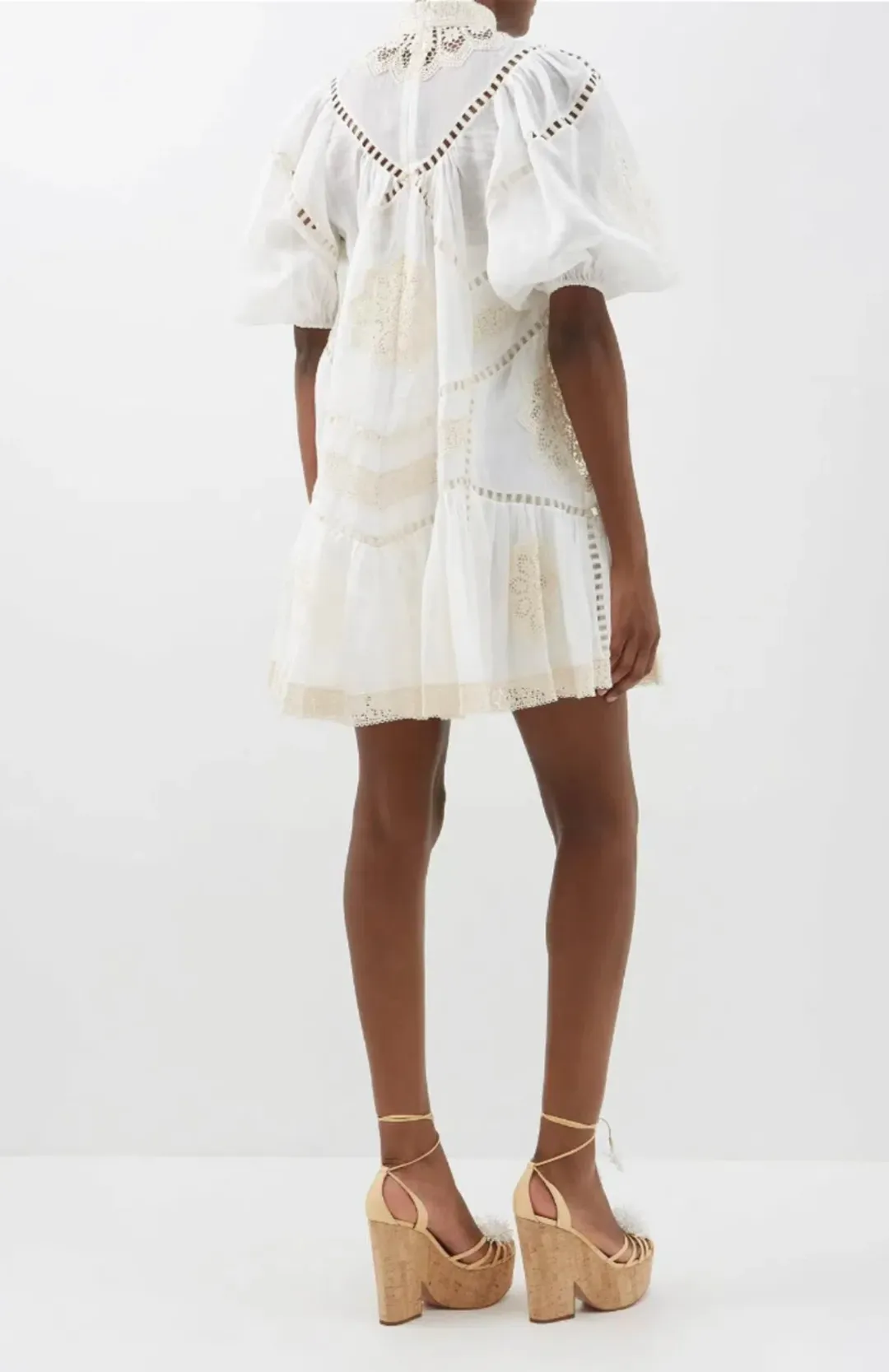 Zimmermann Jude Guipure Lace Trim Mini Dress in Cream Size 1/AU 10 for rent on The Volte - main image