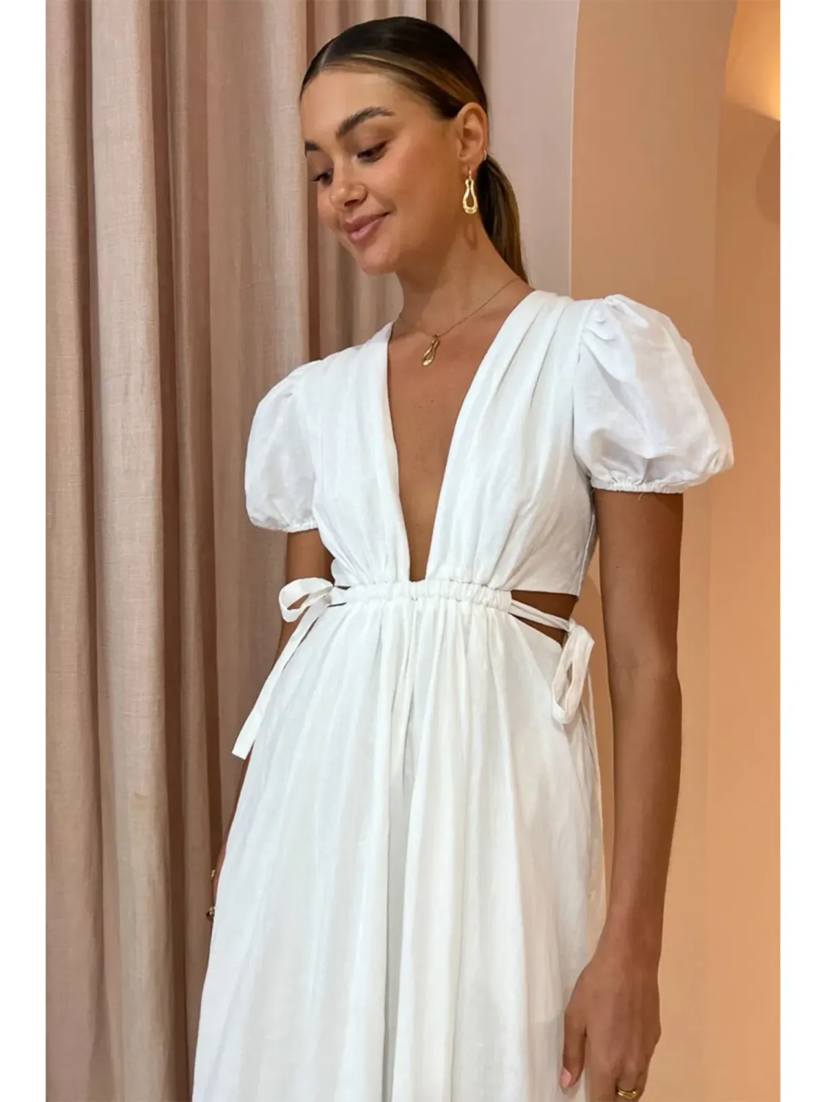 By Nicola Ahoy Plunge Neckline Maxi Dress in White AU 14 - Image 2