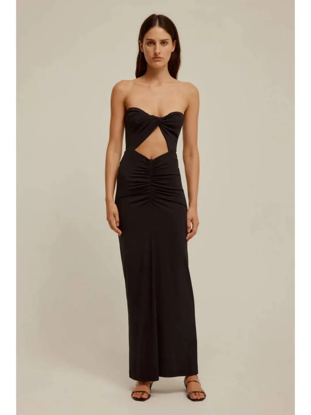 Venroy Draped Cutaway Strapless Dress Black Size AU 8 for rent on The Volte - main image