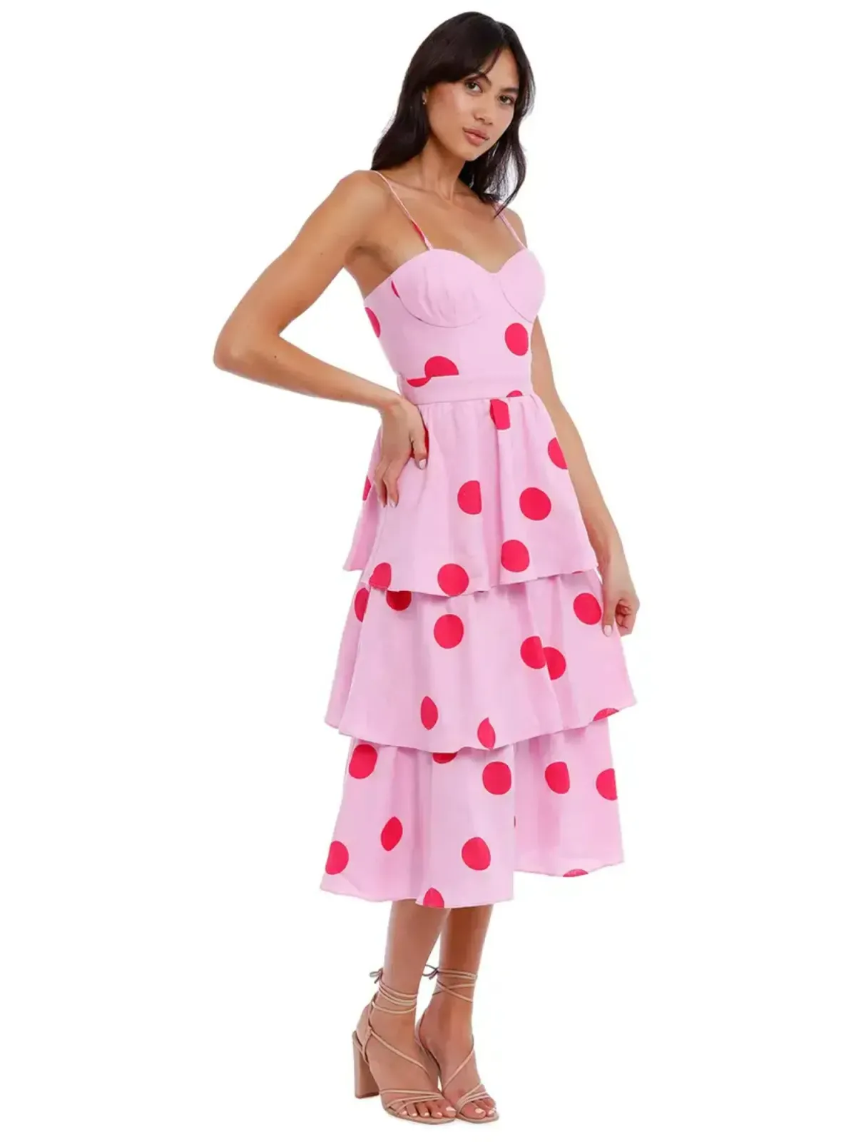 Rebecca Vallance Dalia Midi Dress in Pink Polka Dot Size AU 10 - Image 1