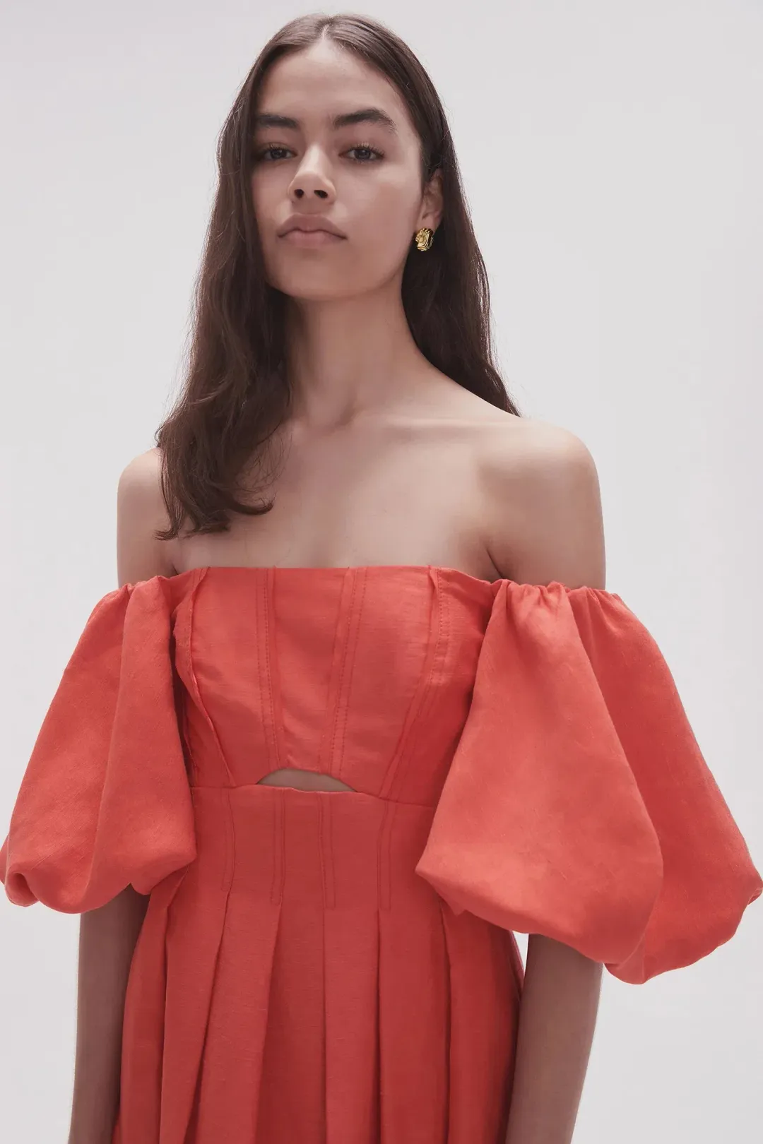 Aje Eugenie Off Shoulder Midi Dress Scarlet Red Size 12 for rent on The Volte - main image