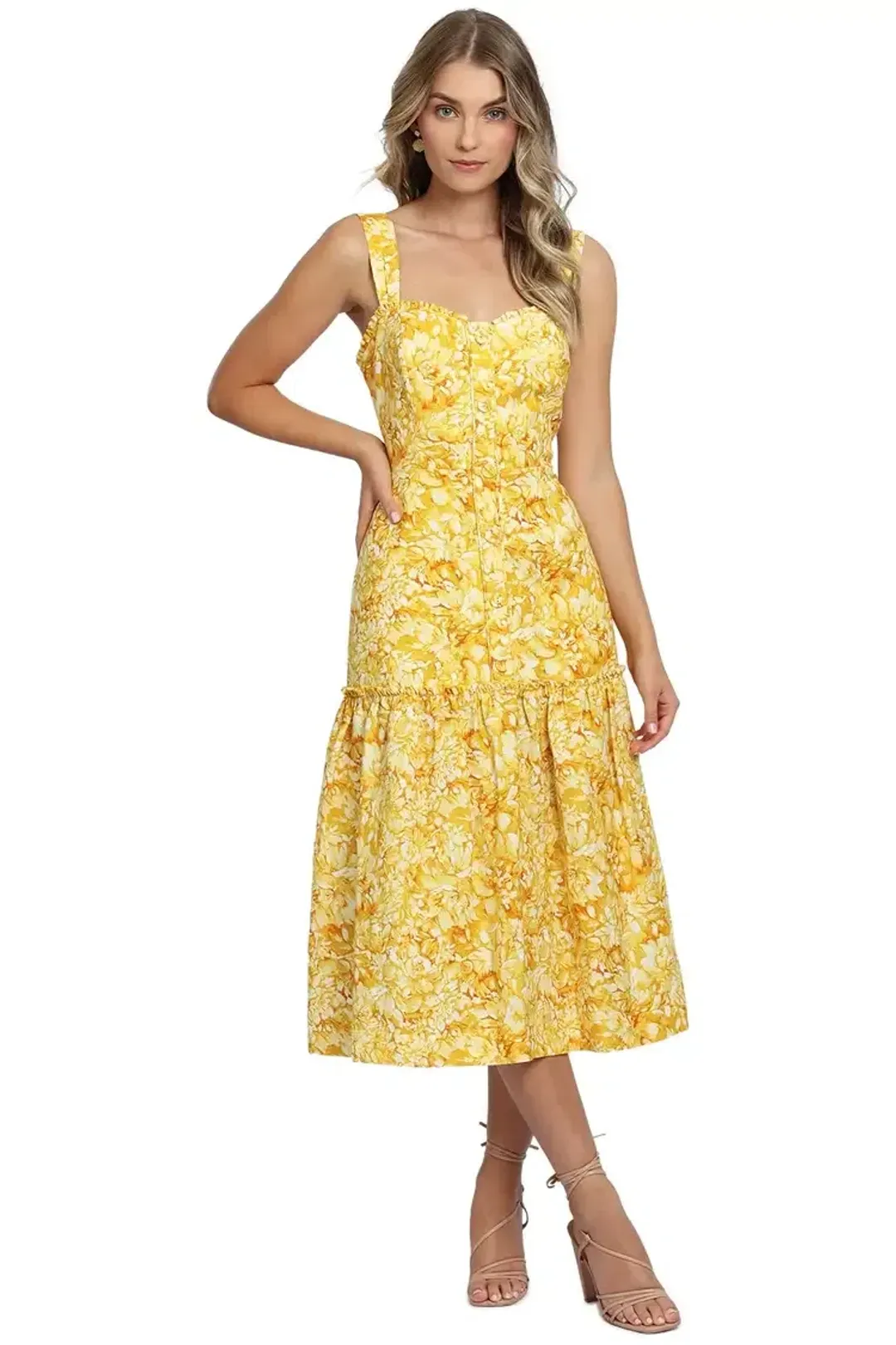 Rebecca Vallance Gialla Midi Dress in Yellow Size 10 for rent on The Volte - main image