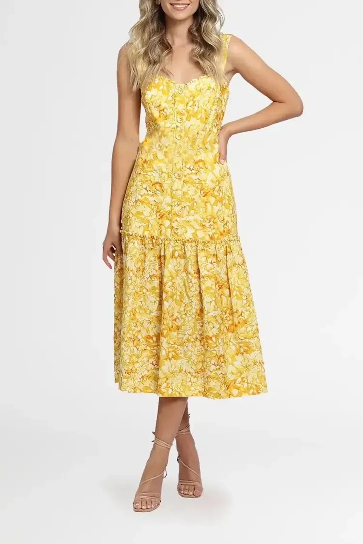 Rebecca Vallance Gialla Midi Dress in Yellow Size 10 - Image 2