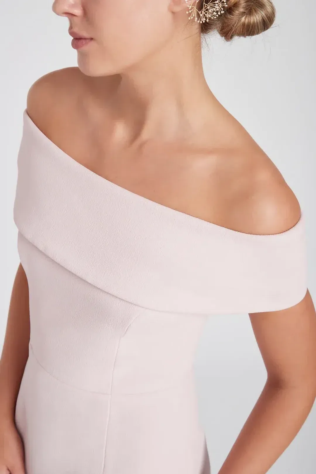 Rebecca Vallance Amore Off The Shoulder Midi Dress Pink Size 6 for rent on The Volte - main image