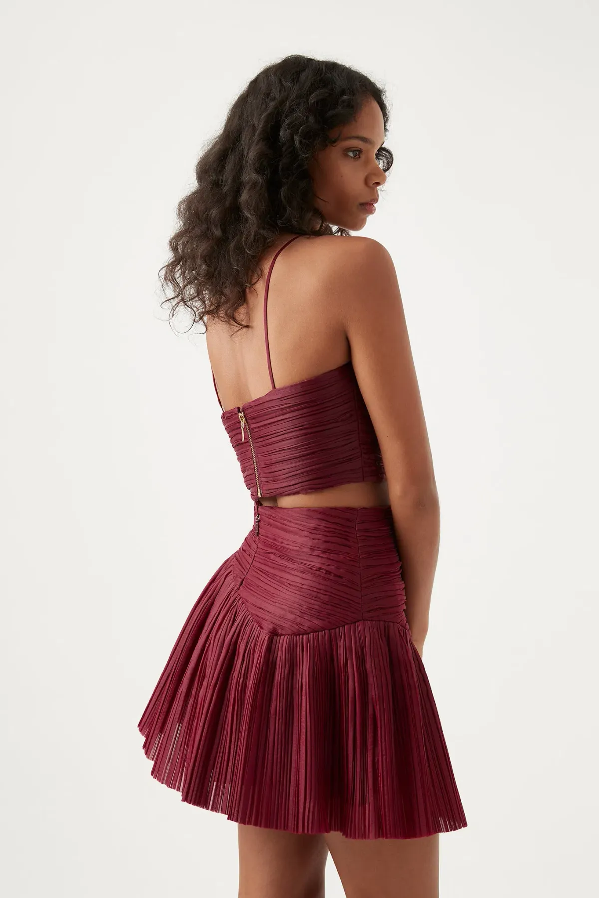 Aje Laurier Wave Cropped Top and Laurier Wave Mini Skirt Set Burgundy Size AU 8 &  10 - Image 3