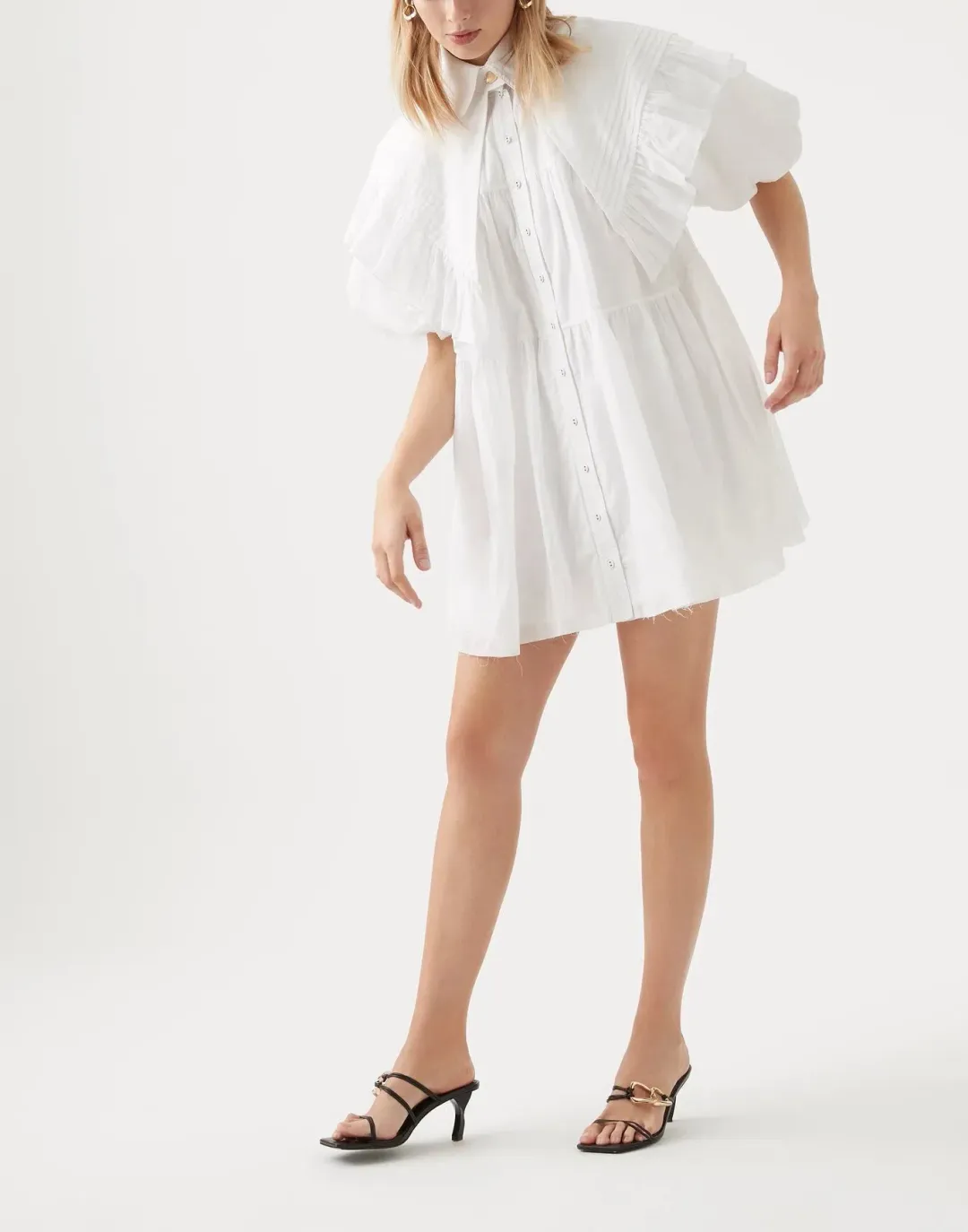 Aje Pablo Bib Smock Mini Dress in Ivory Size 6 for rent on The Volte - main image