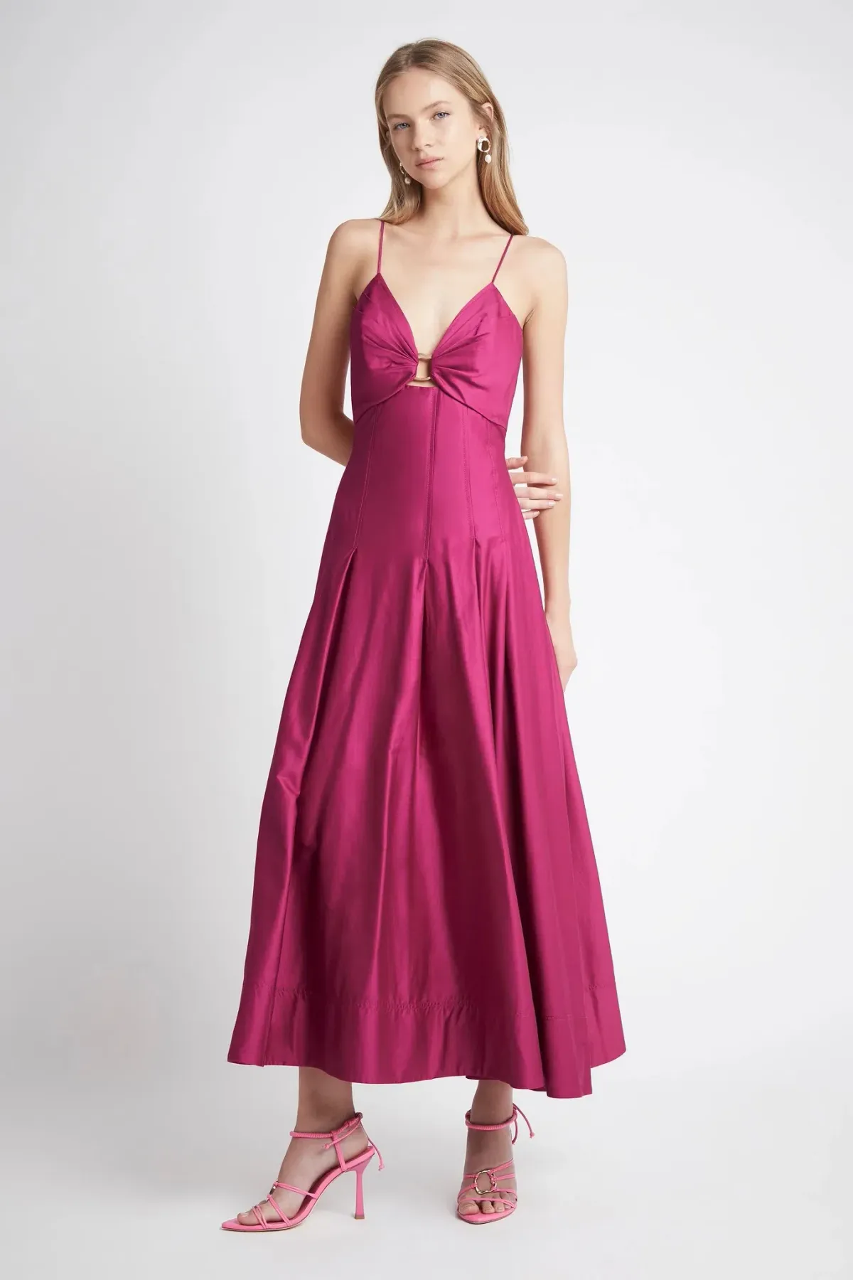 Aje Solstice Strappy Ring Midi Dress Fuchsia Pink Size 10 - Image 2
