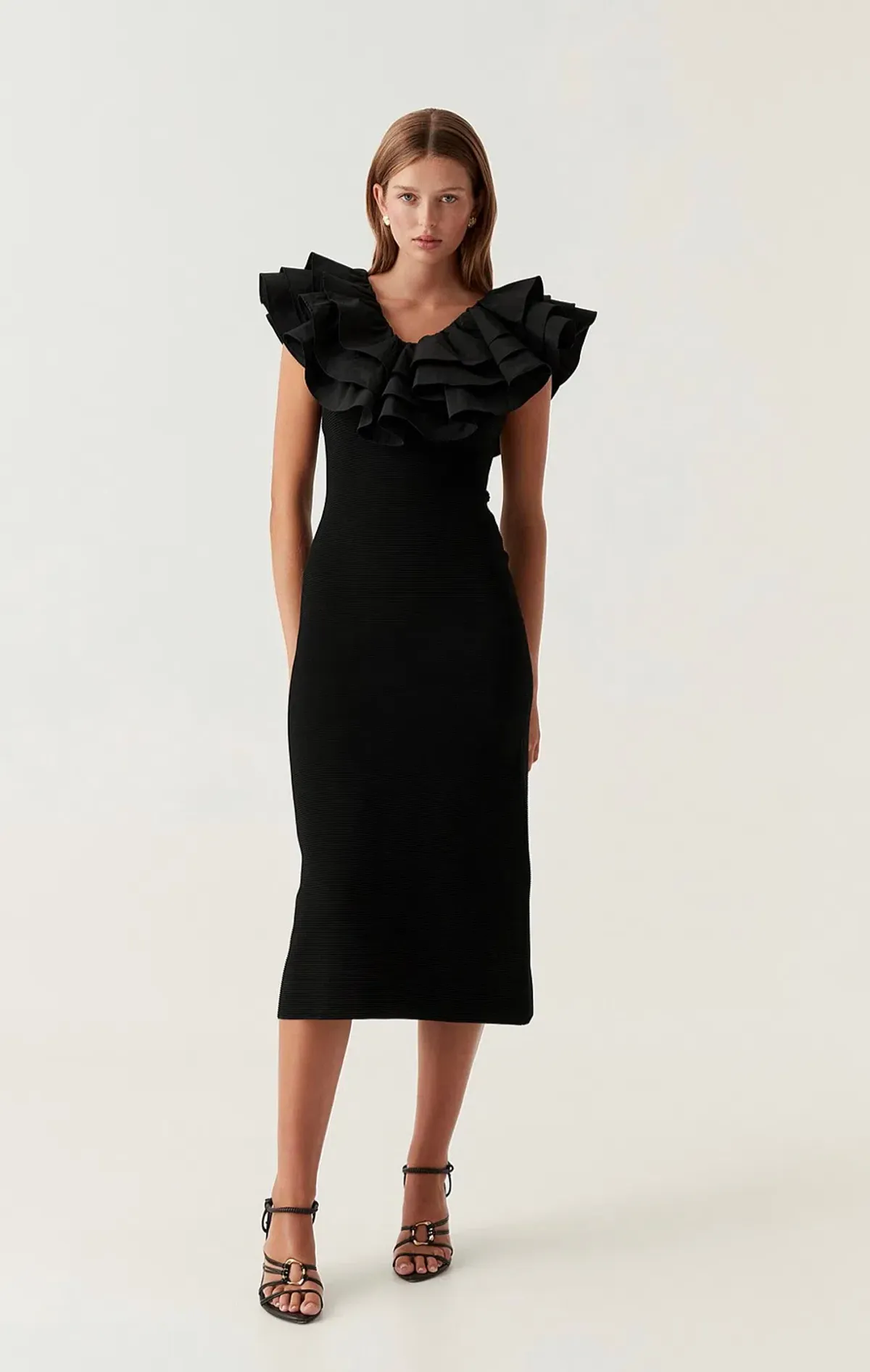 Aje Transcendent Ruffle Midi Dress Black Size 8 - Image 1