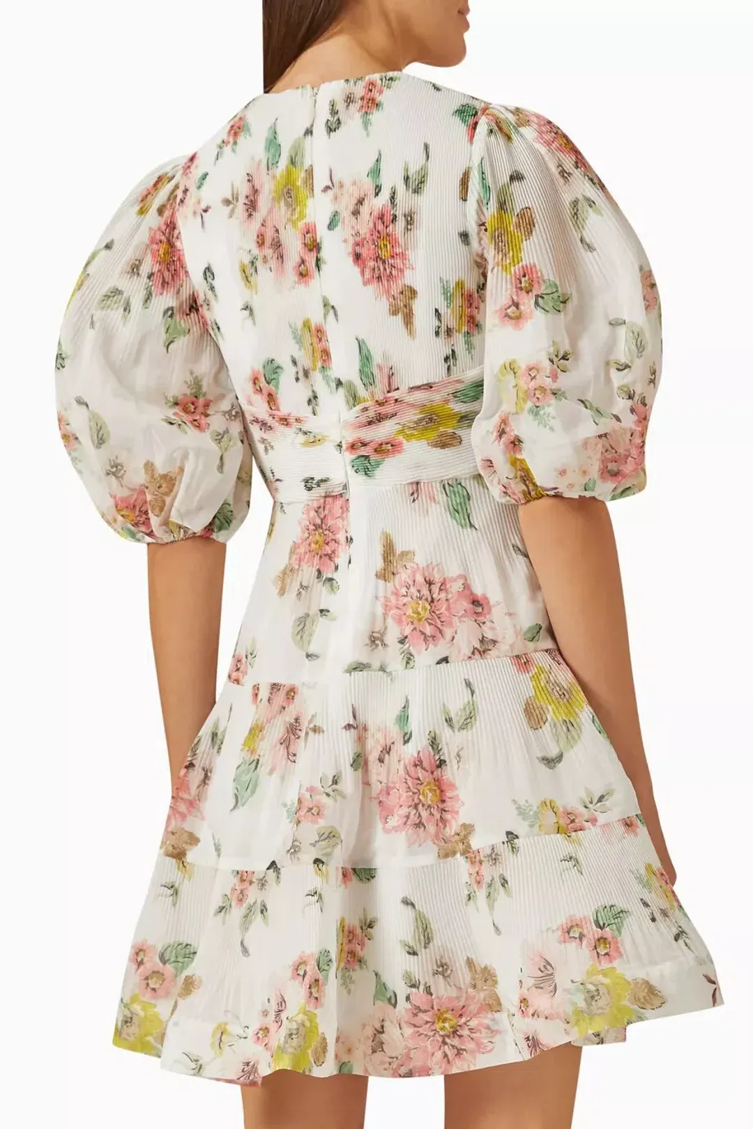 Zimmerman The Pleated Mini Dress in Coral Floral  Size 2/Au 12  for rent on The Volte - main image