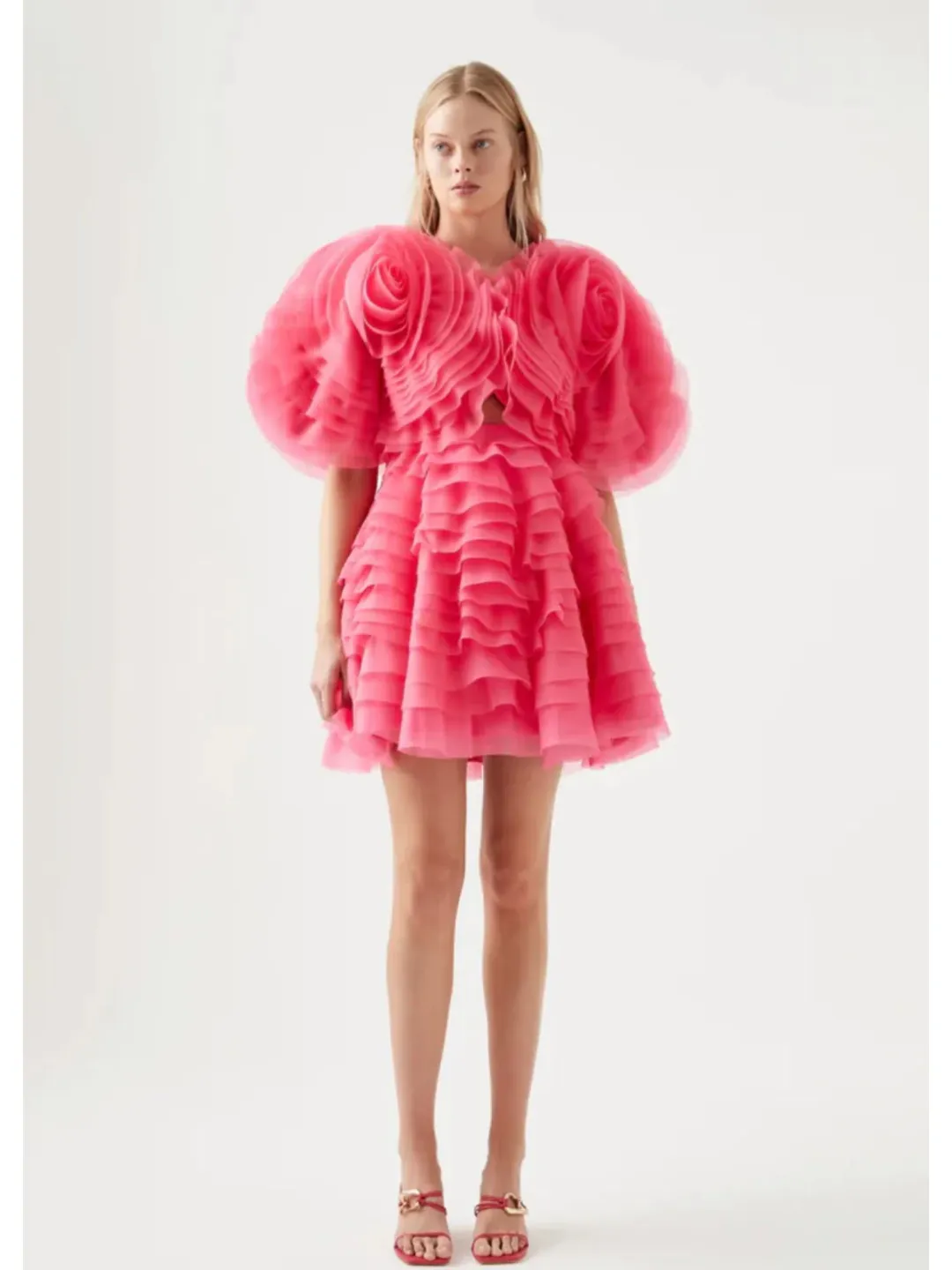 Aje Armour Ruffle Mini Dress Pink Size AU 14 for rent on The Volte - main image