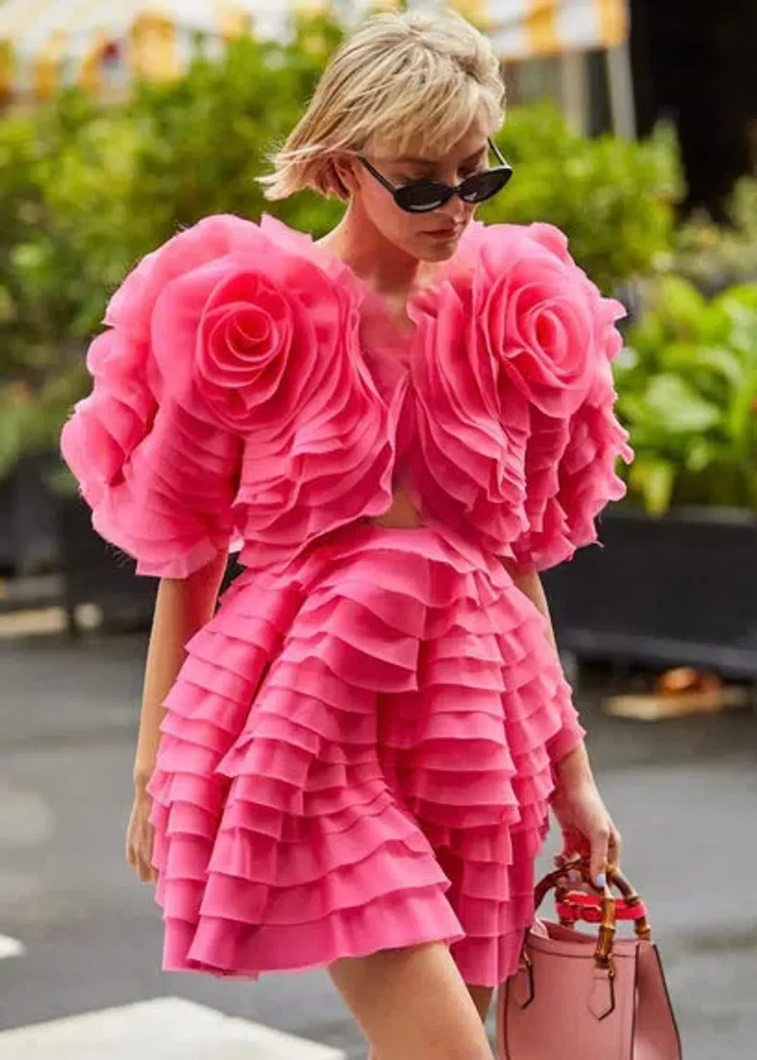 Aje Armour Ruffle Mini Dress Pink Size AU 14 for rent on The Volte - main image