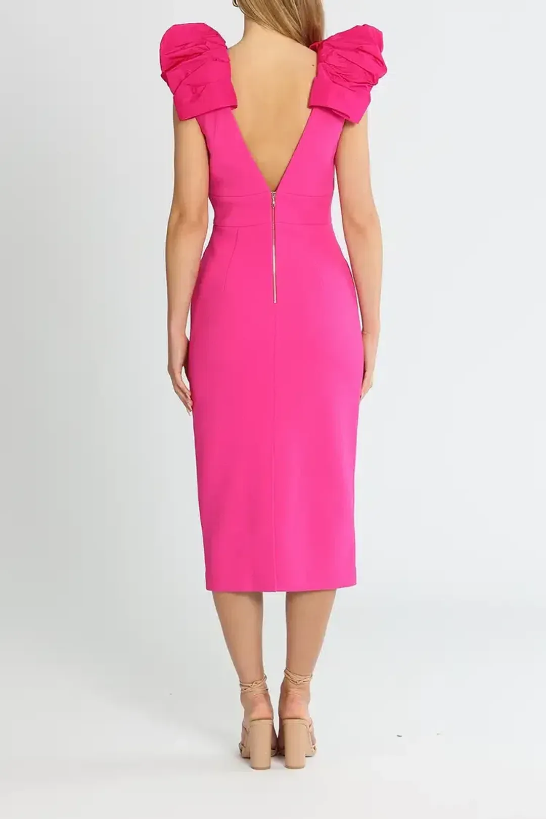 Rebecca Vallance Cupid's Bow Midi Dress Pink Size 12 for rent on The Volte - main image