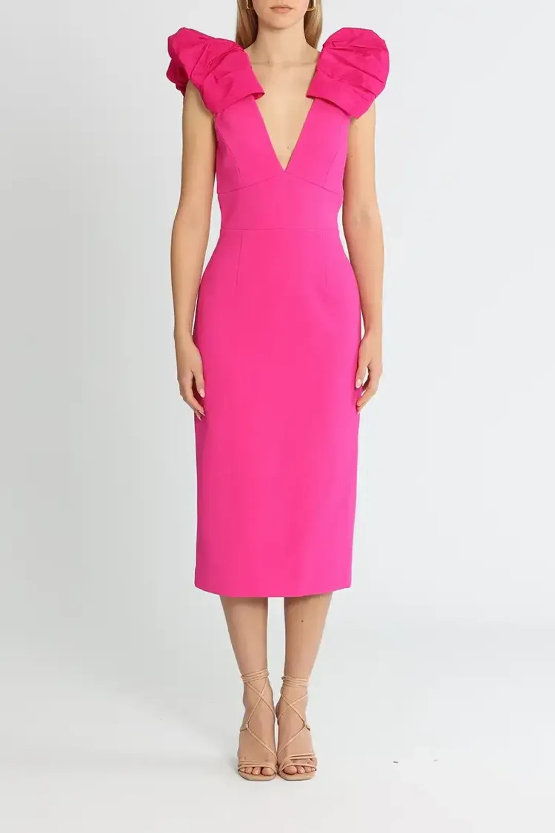 Rebecca Vallance Cupid's Bow Midi Dress Pink Size 12 for rent on The Volte - main image