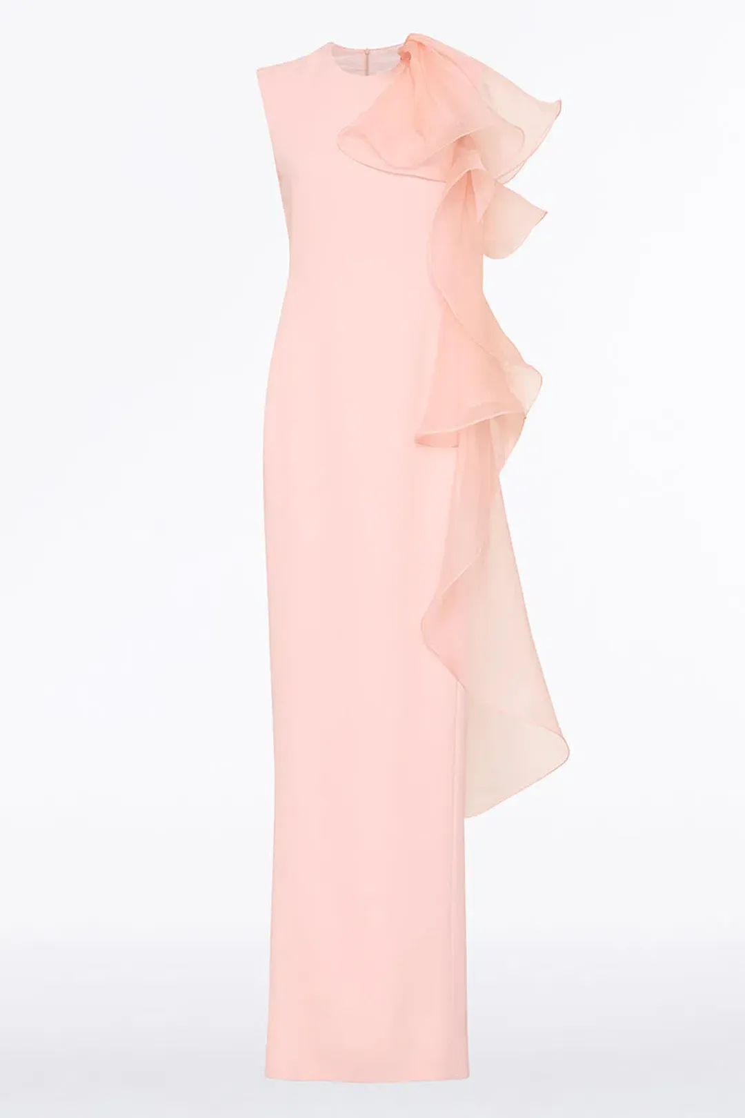 Carla Zampatti Peony Crepe Ruffled Shoulder Gown Blush Size 14 for rent on The Volte - main image