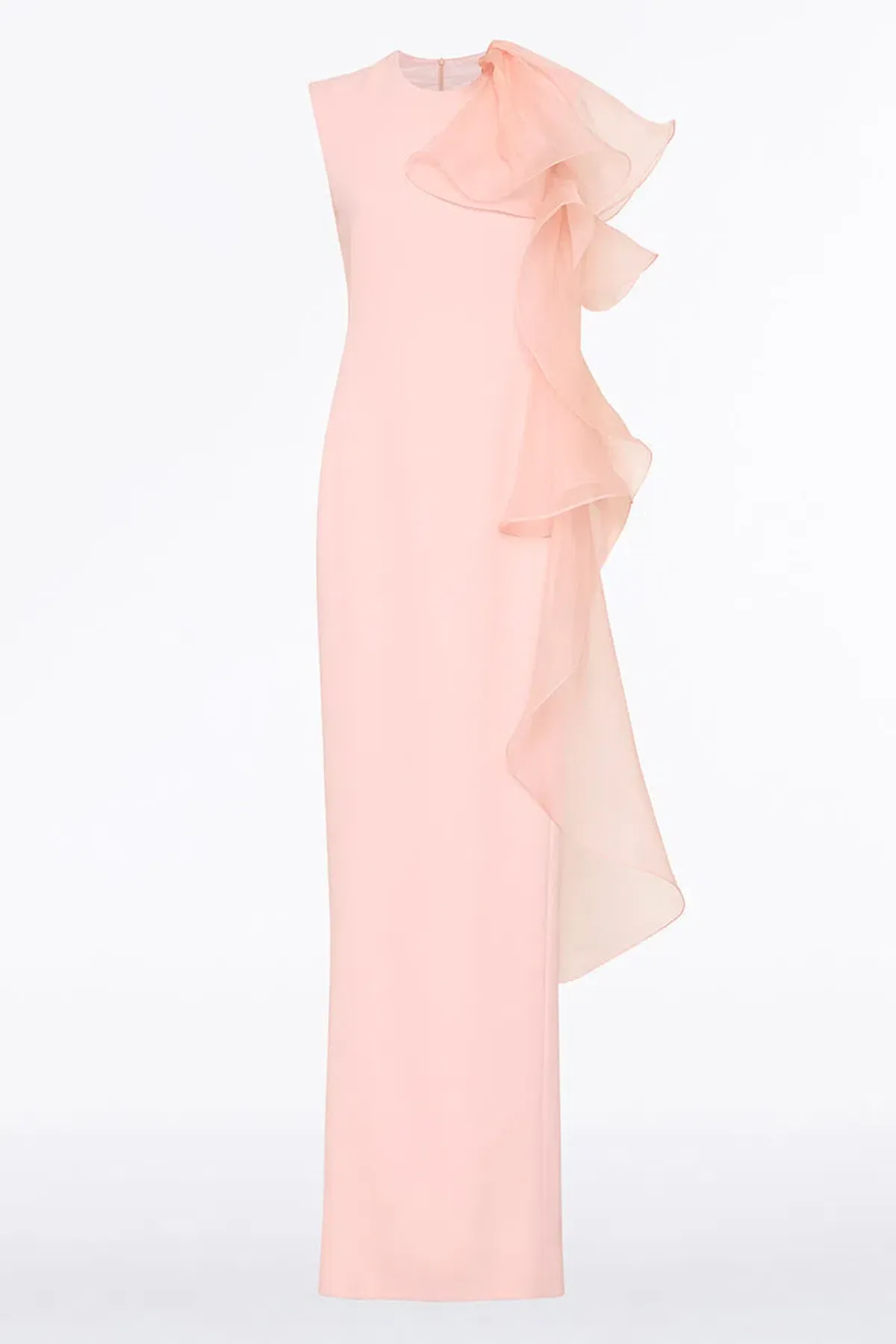 Carla Zampatti Peony Crepe Ruffled Shoulder Gown Blush Size 14 - Image 5