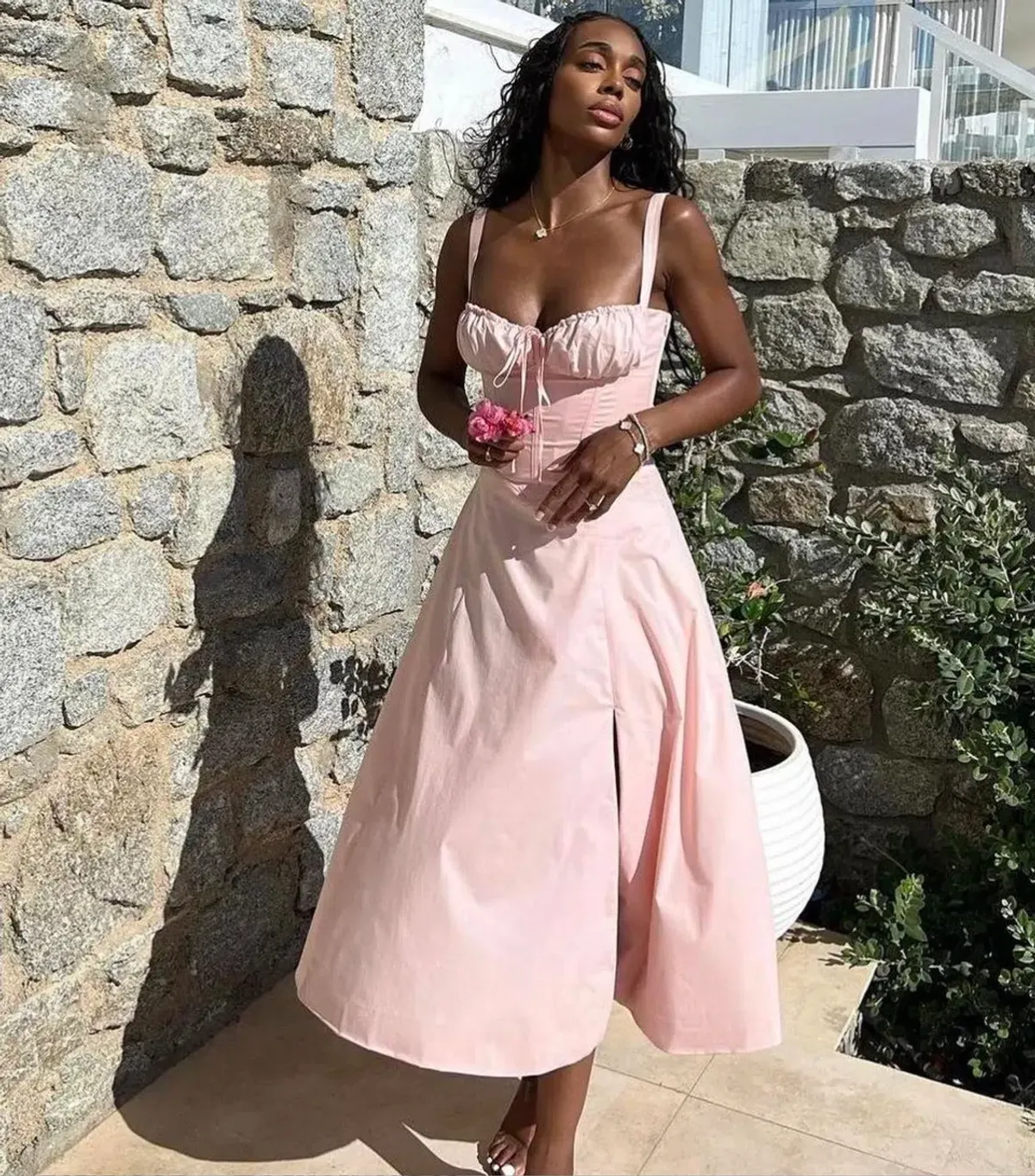 House of CB Carmen Bustier Sun Dress Baby Pink Size XS / AU 6-8 - Image 2