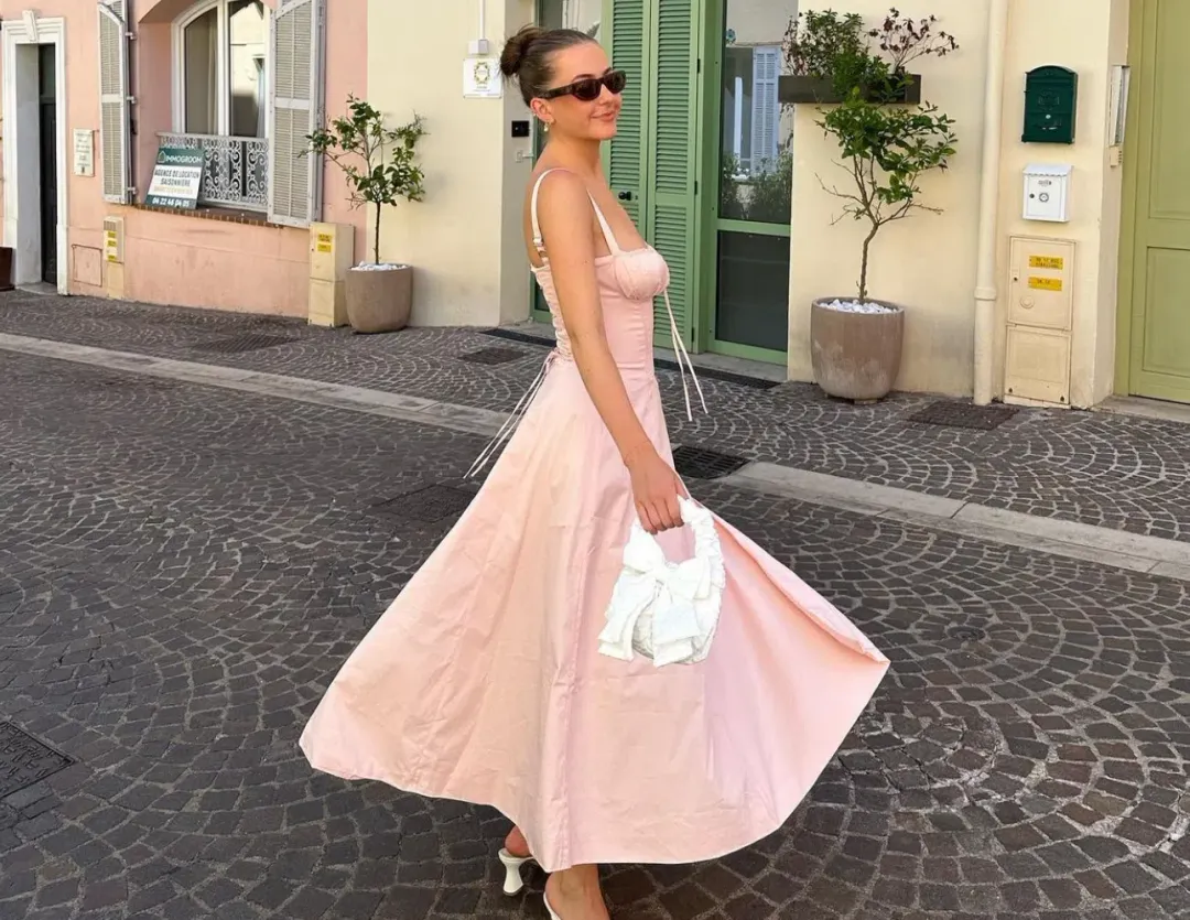 House of CB Carmen Bustier Sun Dress Baby Pink Size XS / AU 6-8 for rent on The Volte - main image