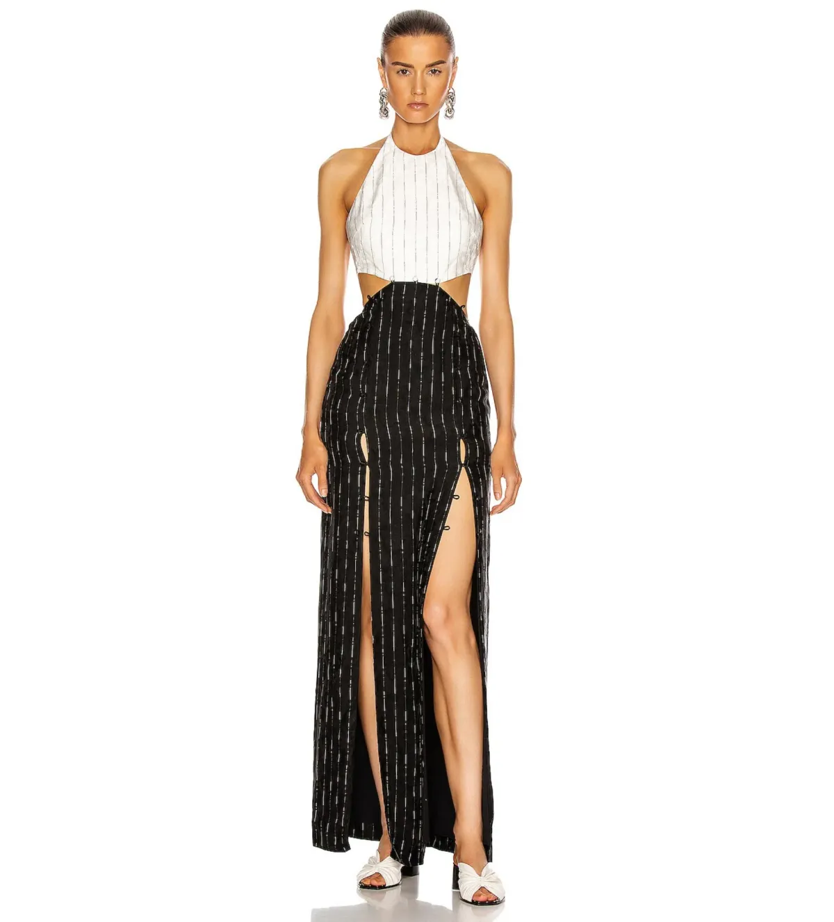 Dion Lee Pinstripe Tie Gown Black/Ivory Size 8 - Image 1