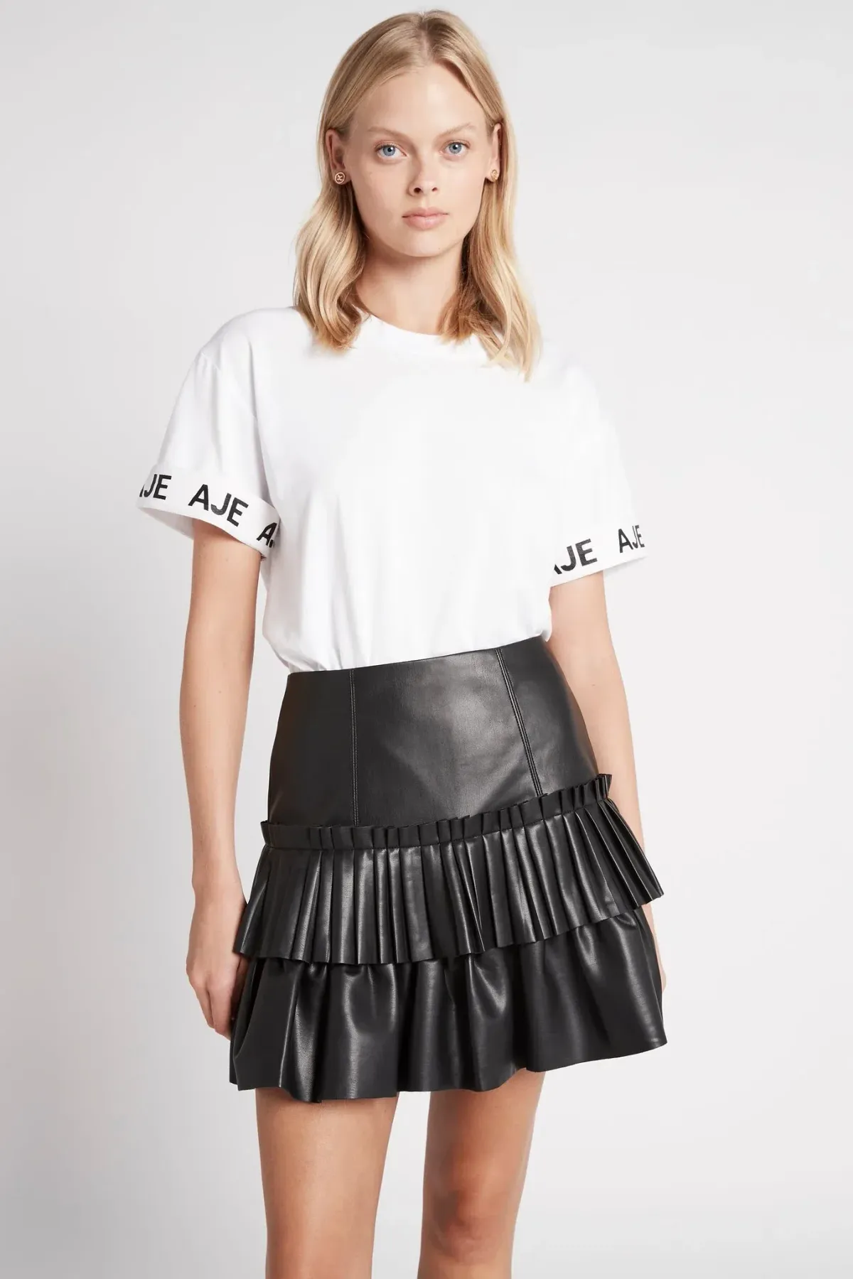 AJE Kindred Tiered Mini Skirt Black Size 8 - Image 1