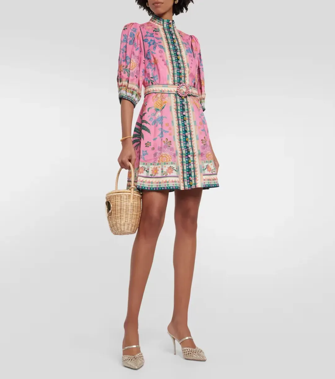 Zimmermann Ginger Buttoned Mini Dress in Pink Multi Size 2 for rent on The Volte - main image