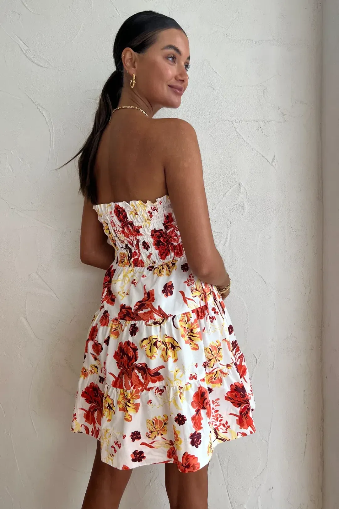 Shona Joy Kalani Shirred Strapless Mini Dress Floral Size 12 for rent on The Volte - main image