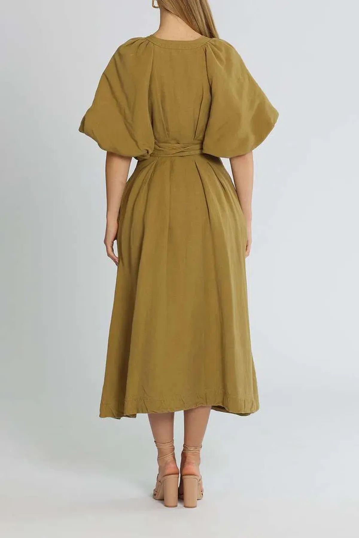 Aje Evermore Midi Dress Olive Green Size 8 - Image 3