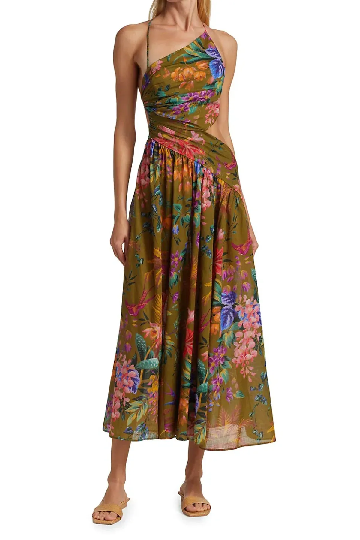 Zimmermann Tropicana Asymmetric Dress Khaki Floral Size 1 / AU 10 - Image 6