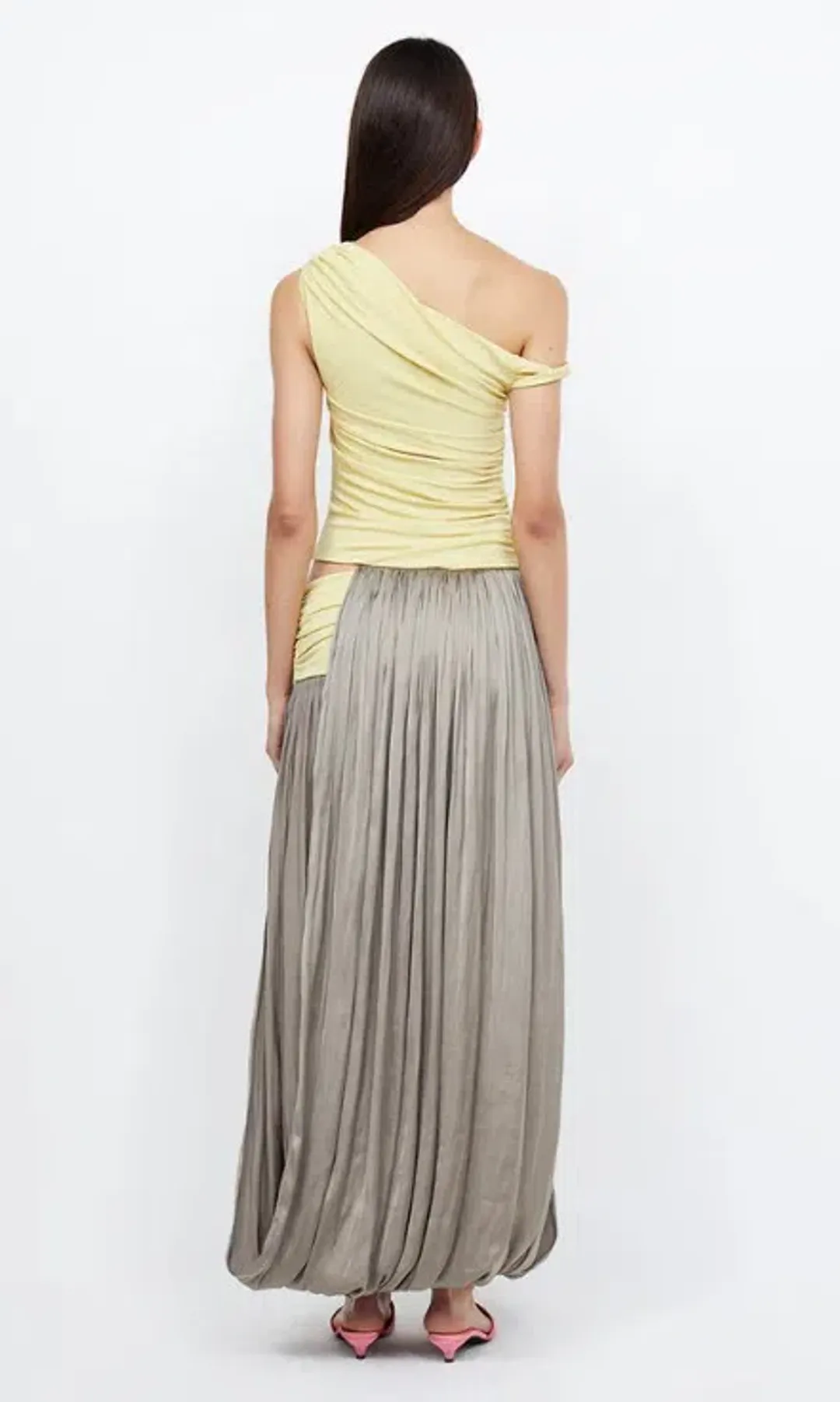 Bec & Bridge Serene Boatneck Maxi Dress in Yellow Citrus/Taupe Size 8 for rent on The Volte - main image
