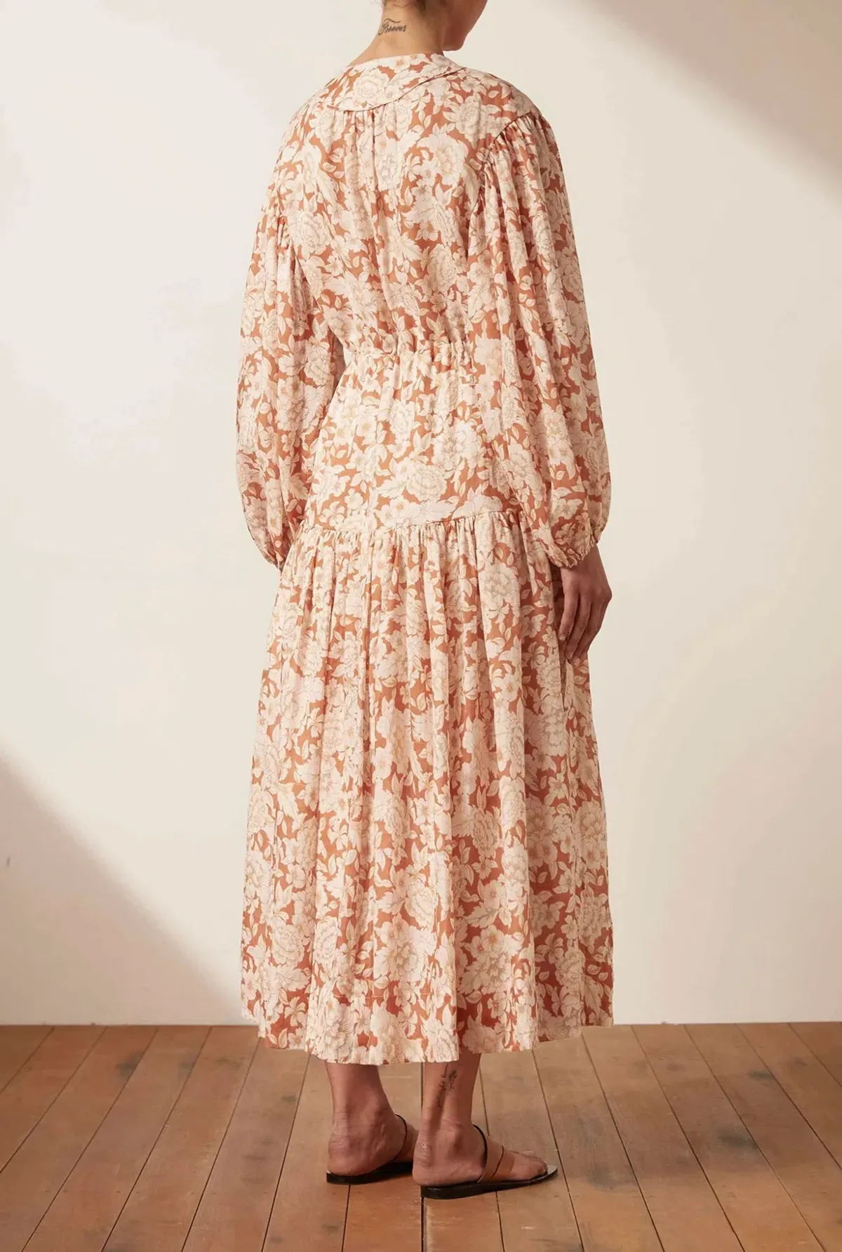 Shona Joy Flor Balloon Sleeve Drawstring Midi Dress Floral Size 12 - Image 4