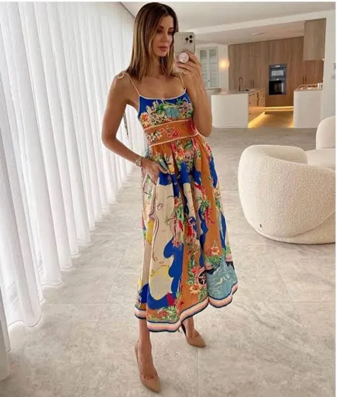 Zimmermann Alight Picnic Midi Dress Nautical Map Size 0 / AU 8 for rent on The Volte - main image