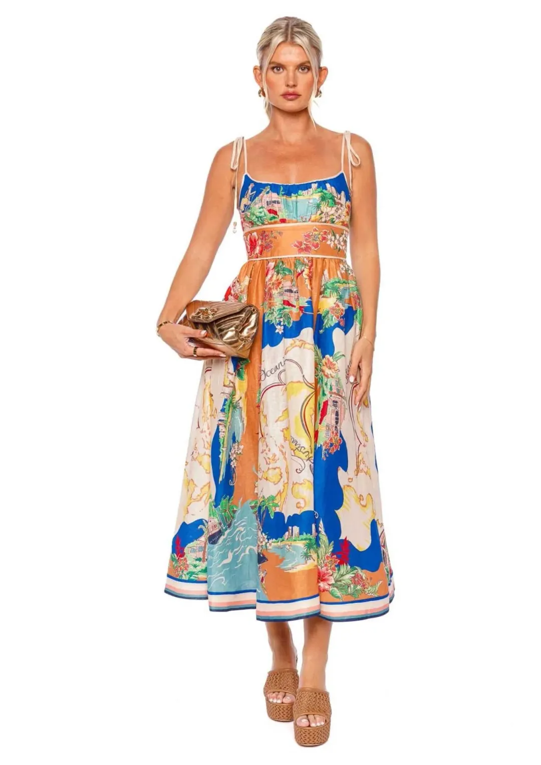 Zimmermann Alight Picnic Midi Dress Nautical Map Size 0 / AU 8 for rent on The Volte - main image
