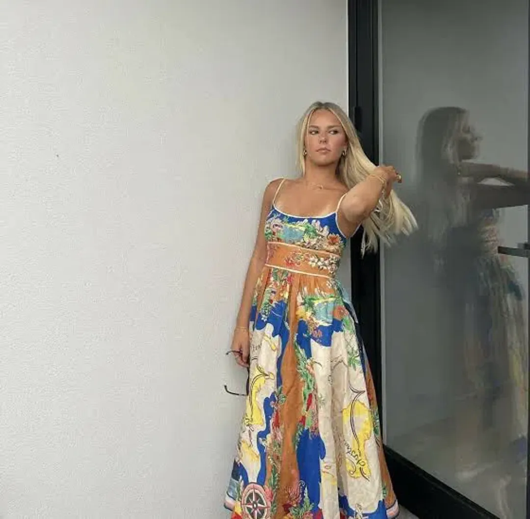 Zimmermann Alight Picnic Midi Dress Nautical Map Size 0 / AU 8 for rent on The Volte - main image