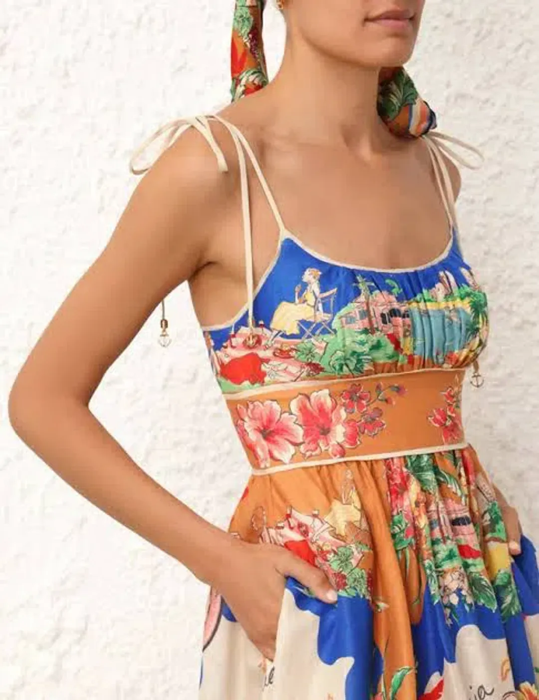 Zimmermann Alight Picnic Midi Dress Nautical Map Size 0 / AU 8 for rent on The Volte - main image