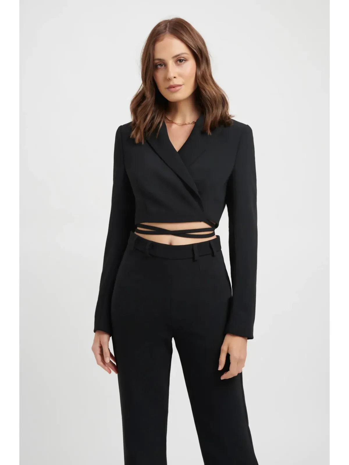 Kookai Lux Crop Blazer and Delta Long Flare Pants in Black Size AU 8 - Image 2