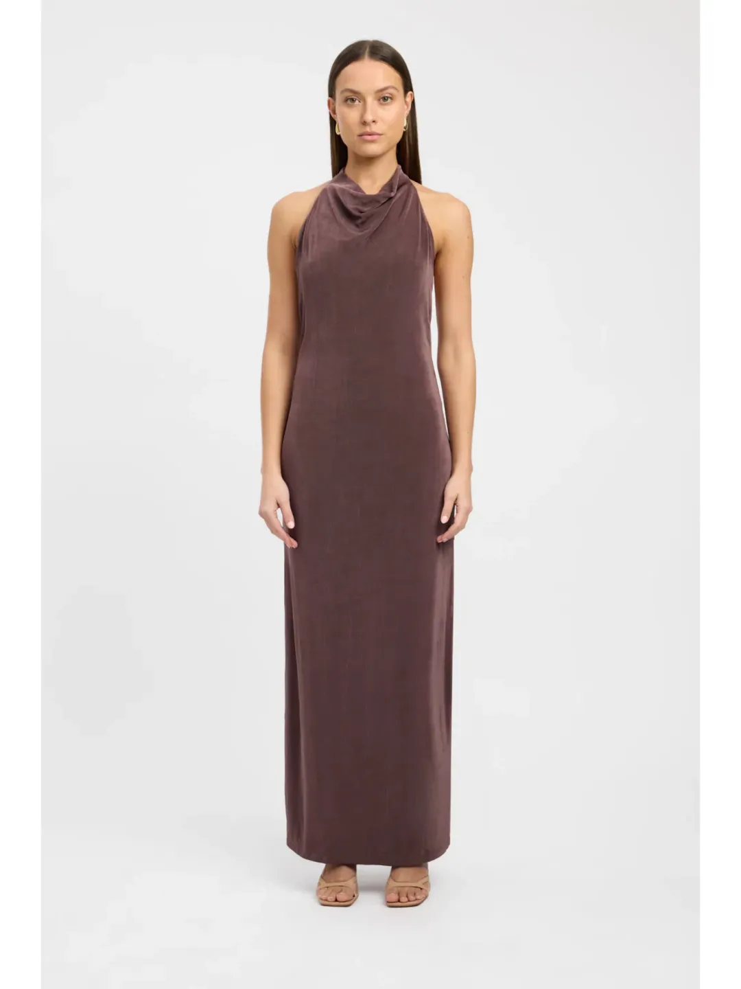 Kookai Erica Halter Maxi Dress Brownie Size 34 / AU 6 for rent on The Volte - main image