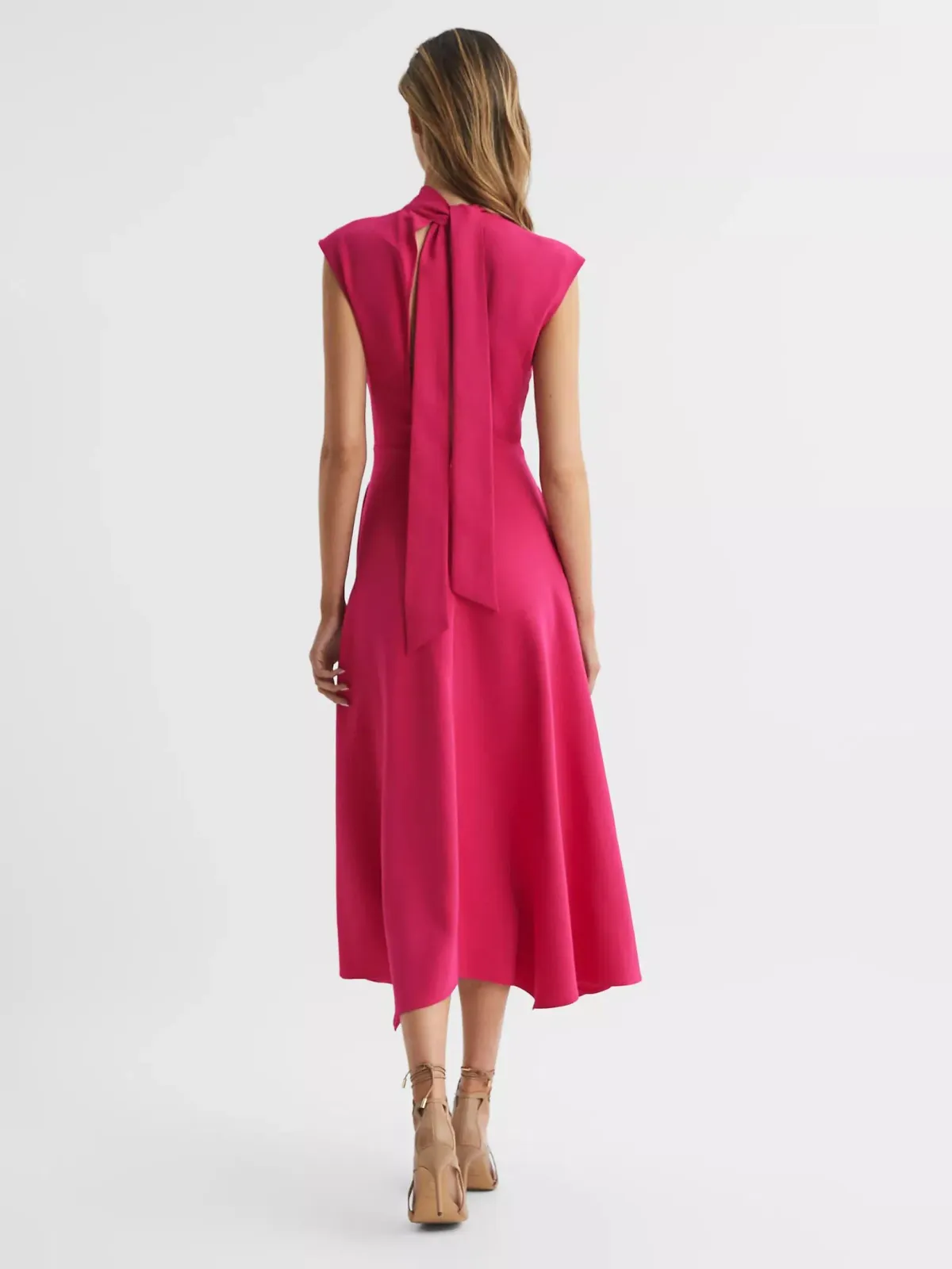 Reiss Livvy Open Back Midi Dress in Bright Pink Size 8  - Image 2