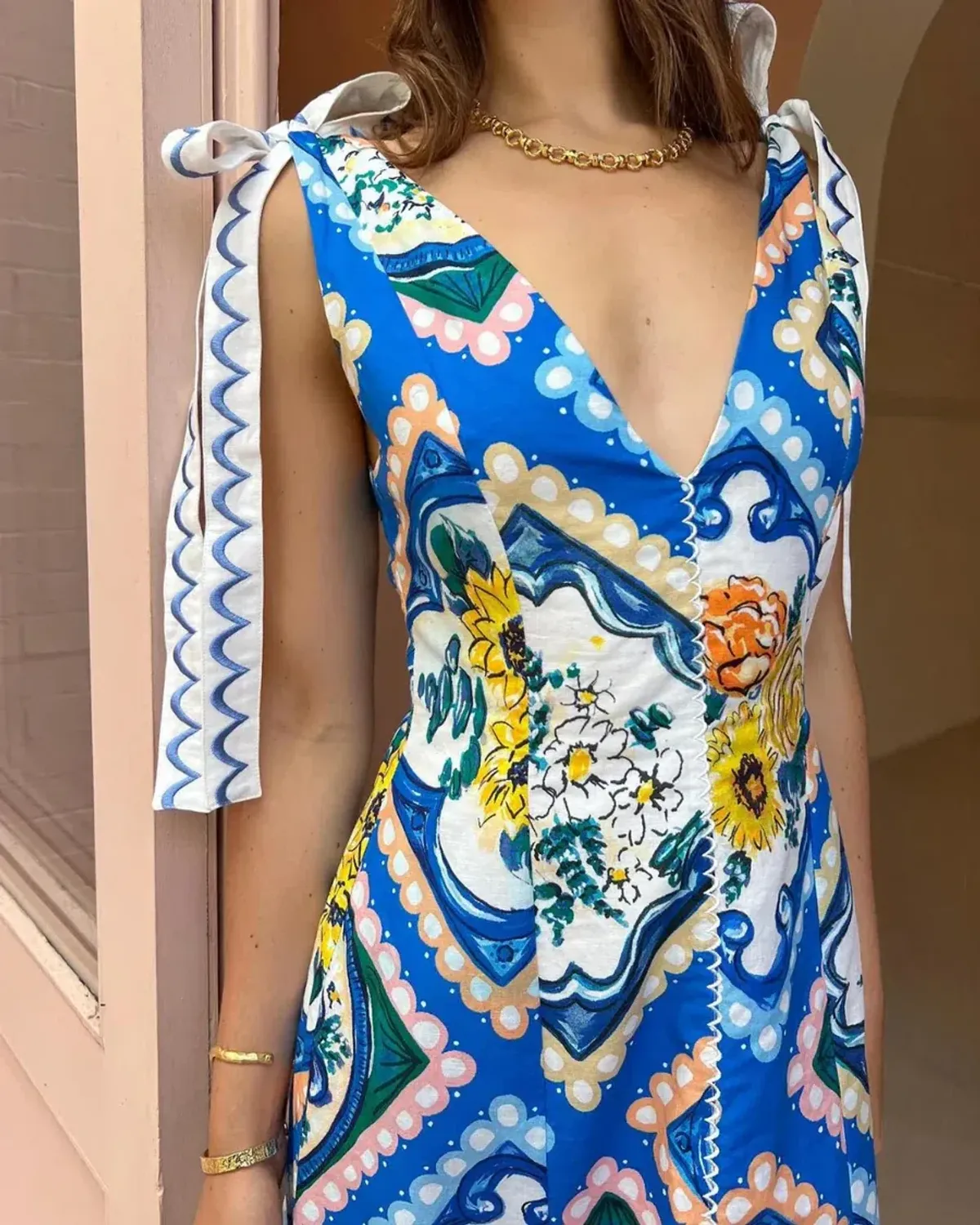 By Nicola Adoncia Tie Shoulder Maxi Dress In Azure Floral Size 10 - Image 3