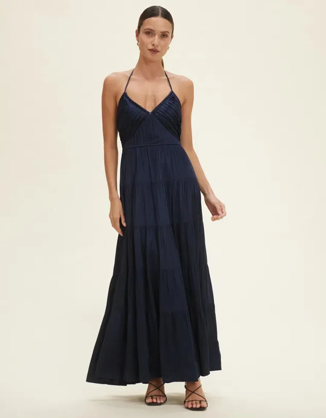 Minima Esenciales Sarai Halter Neck Tiered Maxi Dress Navy Size 8 for rent on The Volte - main image