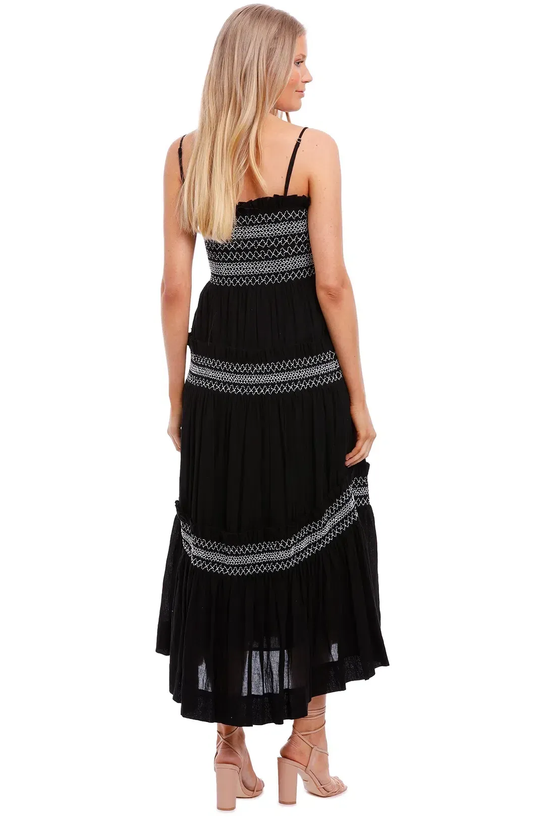 Shona Joy Leda Shirred Tiered Midi Dress Black Size 8 for rent on The Volte - main image