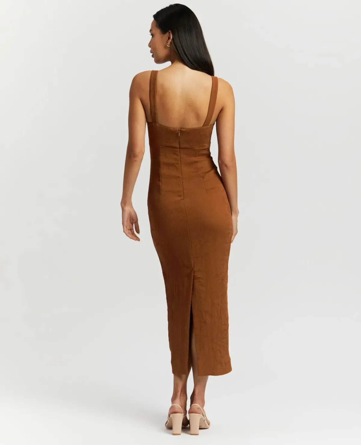 Shona Joy Simone Fitted Cut Out Midi Dress Terracotta Size 8 - Image 3