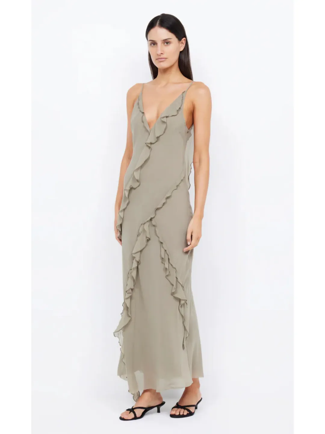 Bec & Bridge Gabriel Frill Maxi Dress Sage Size AU 8 for rent on The Volte - main image