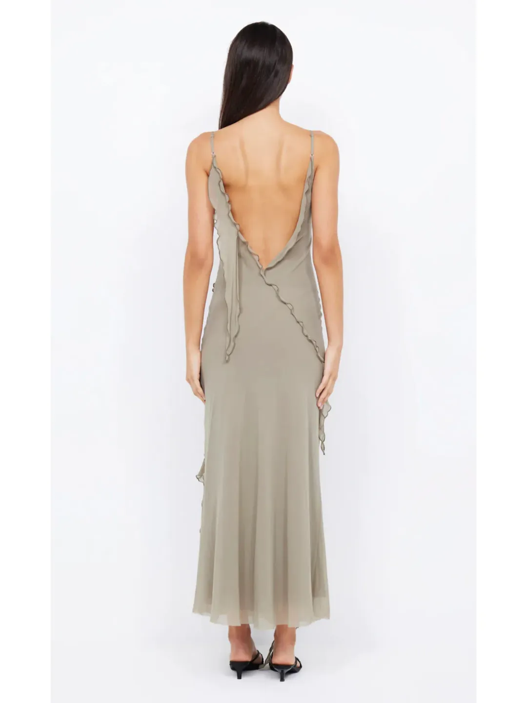 Bec & Bridge Gabriel Frill Maxi Dress Sage Size AU 8 for rent on The Volte - main image