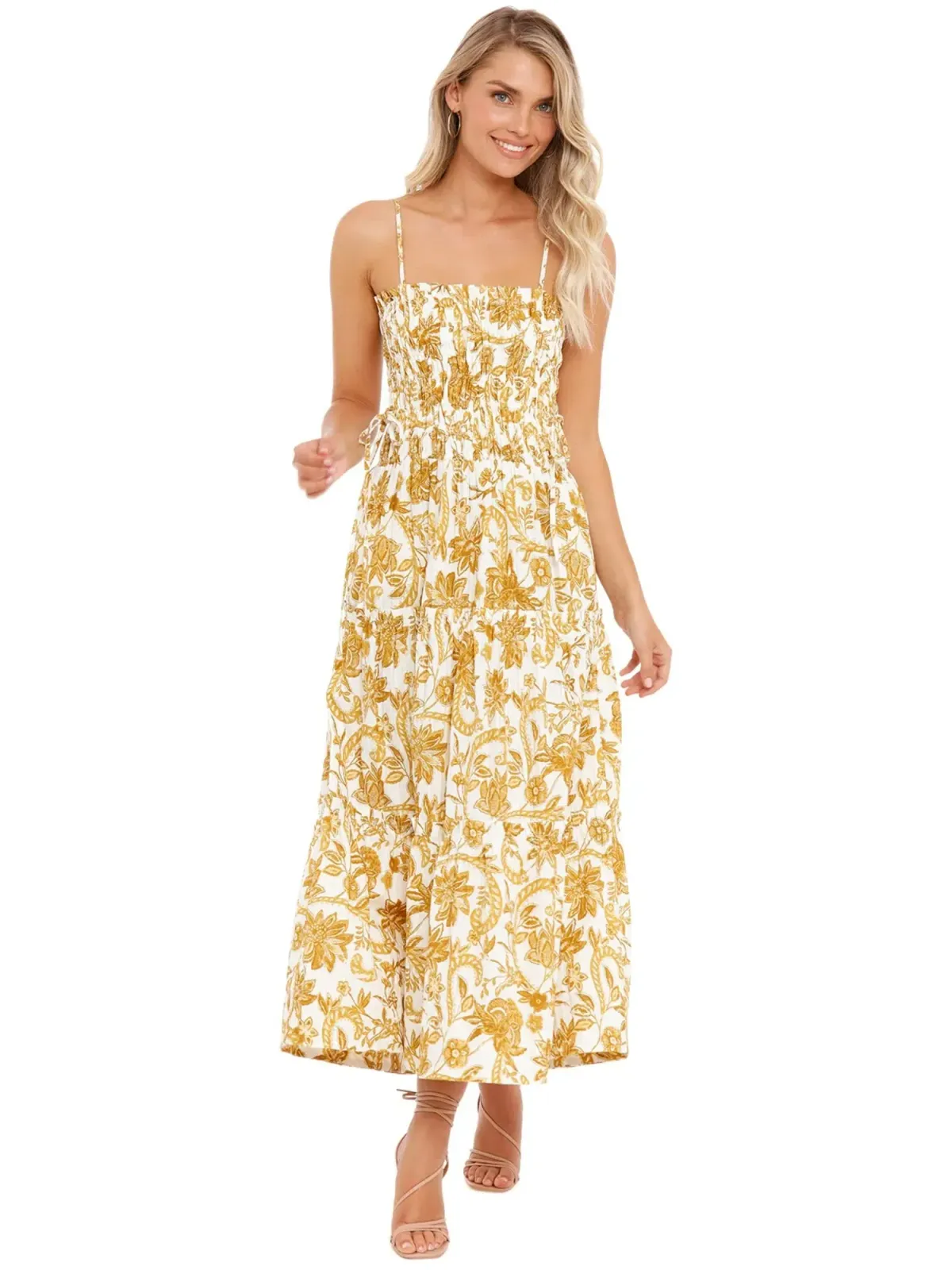 Shona Joy Tiered Midi Dress in Curry Size AU 8 - Image 1
