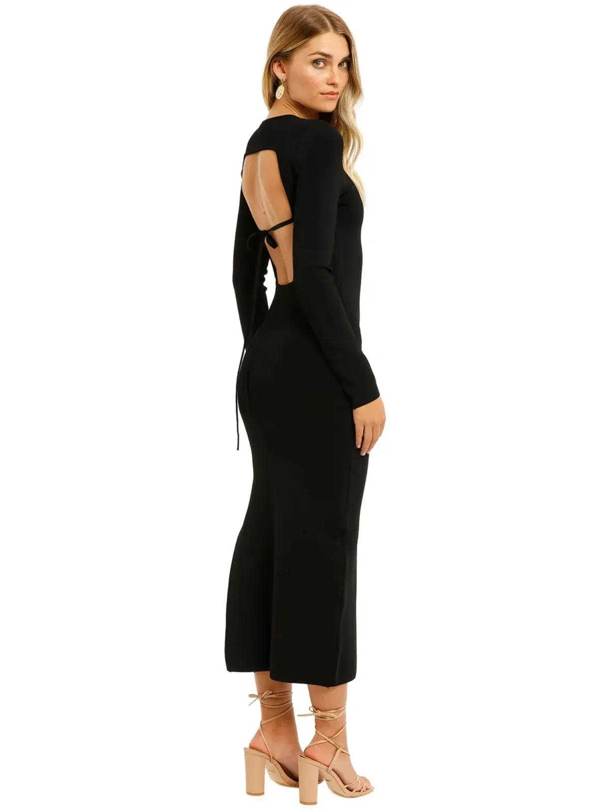 Shona Joy Long Sleeve Backless Midi Dress in Black Size AU 12 - Image 3