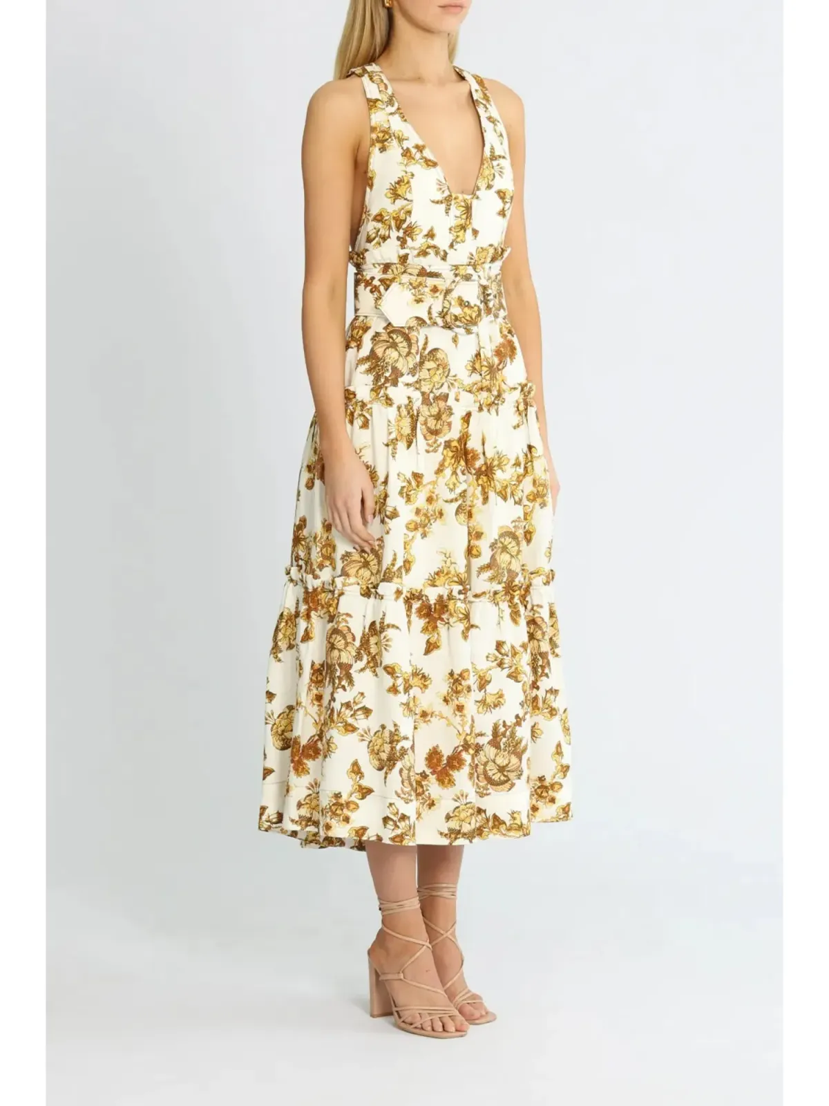Shona Joy Bella Tiered Midi Dress Print Size AU 12 - Image 2